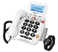 Téléphone Fixe Senior 40dB à Grosses Touches avec Télécommande SOS Blanc