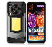 Téléphone mobile OUKITEL WP56 36 Go (12+24) + 512 Go 5G 16000 mAh Charge rapide 45 W Écran FHD 6,8 pouces 120 Hz Haut-parleur 128 dB 108 MP Android 15 noir
