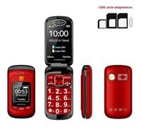 Téléphone mobile senior à clapet - MARQUE - Double écran LCD - Sonnerie ultra forte - Bouton SOS - Rouge