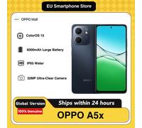 Téléphone OPPO A5X 4G AI, 4 Go + 128 Go LTE, version mondiale, débloqué, fonctionnant sous le système ColorOS 15, équipé d'une batterie de grande capacité de 6000 mAh White