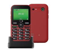 DORO - Téléphone Doro Leva E10 4G Pour Seniors - Écran Paysage 2,4", Touches Contrastées, Son Extra Fort & Clair, HD Voice, Caméra, Touche Doro Secure - Avec Station De Recharge - Rouge