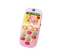 Telephone Portable Bebe bilingue Francais / Anglais, Rose - Baby Smartphone educatif - Sons et lumieres - Set Jouet Musical et Carte Tigre