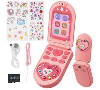 Téléphone Portable Enfant, Appareil Photo Enfant avec Double Caméra, Vidéo, Musique, 5 Jeux Éducatifs, Cadeau Jouet pour Filles et Garçons de 3 à 7 Ans Inclus Carte SD 32G, Comprend 3 Autocollants