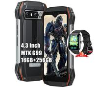 Téléphone Portable Incassable Blackview N6000 4,3"" Android 13 16Go+256Go 48MP+16MP NFC Orange avec Smartwatch Blackview R50(Noir)