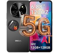 Téléphone Portable OSCAL Tiger 8-Smartphone Pas Cher 5G 6,88"" HD+ Android 15,12Go+128Go(ext.2To)5000mAh,NFC,Dual SIM,Face ID-Noir