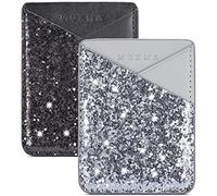 Téléphone portable Portefeuille, carte de crédit support pour dos de poche pour téléphone 3 m adhésif autocollant carte Pouch manches pour iPhone/Samsung Galaxy/Sony/Android et la plupart des smartphones Silver+Black