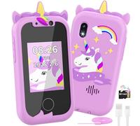 Telephone Portable pour Enfants, Ashfly Smartphone Portable 2 3 4 5 6 7 8 9 10 11 12 Ans,Téléphone Licornes, Smartphone avec Musique Podomètre Alarme Caméra, Cadeau de Noël pour Enfant