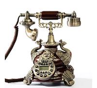 Téléphone Réplique de Ligne Fixe Décorative Antique Rétro à Bouton-Poussoir avec Sonnerie en Métal Classique, Filaire