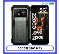 Téléphone robuste DOOGEE S200 Max 36 Go + 512 Go 22000 mAh 66 W Double lampe torche LED Écran arrière 1,32 pouces Dimensity 7050 Appareil photo 108 MP NFC 16GB 512GB Gold