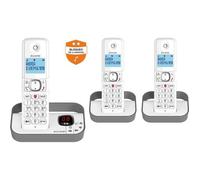 Alcatel Téléphone sans fil F860 Voice Trio – Répondeur et ID, Conf. 3, +2 combinés – Blanc/Gris