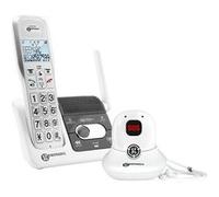 Geemarc Telecom Téléphone sans fil amplifié avec répondeur et pendentif SOS Blanc