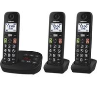 Panasonic KX-TGU133EXB Téléphone Numérique sans Fil avec Répondeur, Unité de Base et 3 Combinés, Écran LCD, Grosses Touches, Appel Favori, Compatible avec Les Appareils Auditifs, Noir