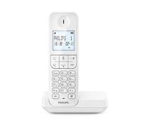 Philips Téléphone fixe sans fil D2701W Solo – écran rétroéclairé 4,6" , mains libres, 14 h, blanc