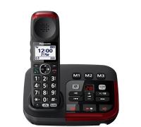 Téléphone sans fil spécial seniors, volume élévé, amplification voix, sonnerie LED rouge - noir