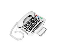 Téléphone Senior Fixe Mural Amplifié 30dB Forte Sonnerie Grand Clavier Geemarc Blanc
