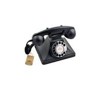 GPO Téléphone vintage GPO 200 - cadran rotatif, cordon en tissu, sonnerie à cloche - Noir