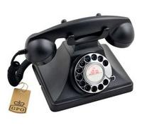 GPO Téléphone vintage GPO 200 - cadran rotatif, cordon en tissu, sonnerie à cloche - Noir