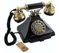GPO Duke - Téléphone vintage à bouton poussoir - Cordon en tissu, son de cloche authentique - noir et bronze