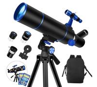 Télescope, 80 mm Ouverture 500 mm Telescope Astronomique Enfant et Adultes, Télescope de Voyage Compact et Portable pour Débutants avec Trépied, Adaptateur pour Téléphone, Sac à Dos et Autocollants