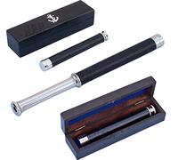 Télescope à main en laiton avec boîte en bois - Télescope de pirate vintage - Décor en laiton - Télescope décoratif - Télescope de pirate - Finition chromée