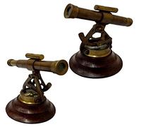 Télescope Alidade en laiton avec boussole et base en bois Marron