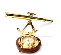 Télescope Alidade en laiton avec boussole, instrument de navigation de transit de 35,6 cm, base en bois