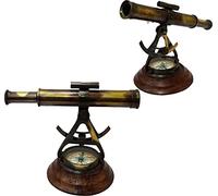 Télescope Alidade en laiton fait à la main avec boussole et base en bois nautique