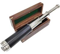 Télescope antique de collection - Télescope de pirate - Style antique 1915 - Finition chromée - Télescope pirate - 40,6 cm - Avec étui en bois