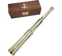 Télescope antique en laiton brillant avec ancre en bois massif - Style vintage - Pirate - Spyglass - Objets de collection - Décoration d'intérieur