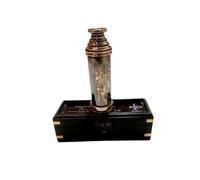 Télescope antique en laiton de 35,6 cm avec empreintes gravées - Collection pirate avec boîte en bois - Lunette de pirate en laiton antique (noir antique avec style laiton)