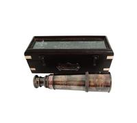 Télescope antique en laiton de 35,6 cm avec empreintes gravées - Collection pirate avec boîte en bois - Lunette de pirate en laiton antique (Noir antique avec gravure en laiton)