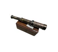 Télescope antique en laiton de 35,6 cm avec impressions gravées - Collection pirate avec boîte en bois - Lunette de pirate en laiton antique (Noir antique avec gaufrage en laiton)