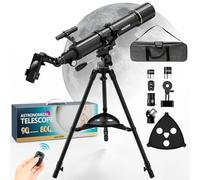 Télescope Astronomique Adulte 90mm, NACATIN Télescope Réfracteur 800mm avec Trépied Fer, Adaptateur Smartphone et Sac à Dos, Grossissement 32X-240X pour Observation Lune et Planètes