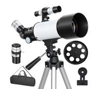 Télescope astronomique Outsunny avec Ouverture de 70mm/400mm, télescope réfracteur Portable 40X/16X avec Adaptateur de téléphone, étui de Transport, trépied réglable en Hauteur pour Adultes, Blanc