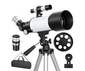 Télescope astronomique Outsunny avec Ouverture de 70mm/400mm, télescope réfracteur Portable 40X/16X avec Adaptateur de téléphone, étui de Transport, trépied réglable en Hauteur pour Adultes, Blanc