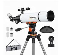 Télescope astronomique Outsunny avec Ouverture de 80mm/500mm, télescope réfracteur Portable 40X/16X avec Adaptateur de téléphone, étui de Transport, trépied réglable en Hauteur pour Adultes, Noir et