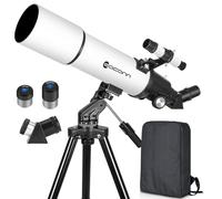 Télescope astronomique pour Adultes, télescope réfractif de 600mm d'ouverture de 80mm pour Enfants et débutants, Jumelles pour Adultes, télescope de Voyage Portable Compact avec Sac à Dos (White)
