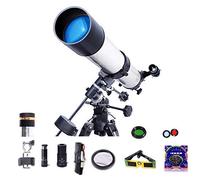 Télescope astronomique pour débutants de 90 mm, réfracteur astronomique Spatial pour Enfants, Longue-Vue de Voyage pour Adultes avec trépied en Acier léger, Blanc, A