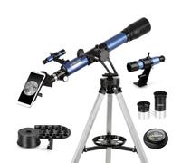 Télescope avec ouverture de 60 mm, mise au point manuelle de 700 mm, 2 | Télescope réfracteur avec monture altazimutale, boussole et adaptateur de téléphone pour astronomes débutants explorant la