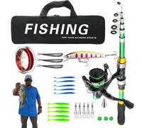 Télescope de canne à pêche - Sigle de à en fibre de carbone pliable, sac de transport | Appât de cordon inclus, canne à de voyage - pêche au sel et à l'eau douce, légère, robuste et