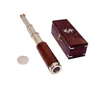 Télescope de poche rétro pirate vintage en laiton avec boîte en bois zoomable étanche et zoomable.
