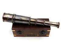 Télescope de travail du capitaine de navire 1920 - Spyglass en laiton fait à la main, instrument de pirate vintage, jumelles maritimes antiques/marines, boîte en bois de qualité supérieure