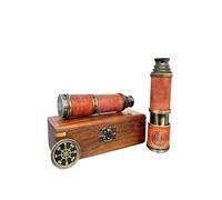 Télescope en laiton antique 15x, télescope pirate nautique des années 1920 avec boîte en bois, réplique maritime vintage pour collectionneurs, décoration de maison et de bureau, cadeau