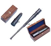Télescope en laiton avec ancre - Boîte en bois vintage - Télescopes nautiques - Noir