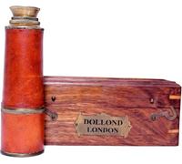 Télescope en laiton de 40,6 cm avec haute résolution, couvert par un télescope en cuir orange, beau design et finition antique marron