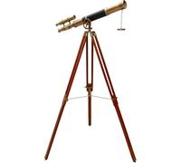 Télescope en laiton finition antique double baril en cuir noir avec trépied en bois marron sur pied Royal fait main authentique télescopique