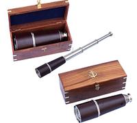 Télescope fabriqué à la main | avec boîte en bois | Télescope fonctionnel en laiton nautique & télescope décoratif à collectionner | pour enfants | 45,7 cm