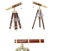Télescope marin vintage en laiton marin 45,7 cm avec trépied en bois marron