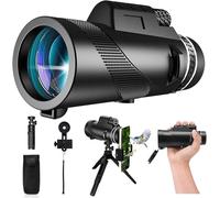 Télescope monoculaire haute définition 80 x 100 mm haute définition pour adultes avec adaptateur pour smartphone, télescope, chasse, faune, observation des oiseaux, voyage, camping, randonnée - Noir