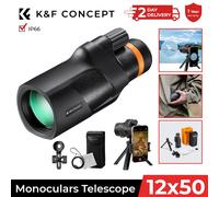 Télescope monoculaire K&F CONCEPT 12X50, étanche, lentille à prisme BAK4, monoculaire HD pour le camping et les voyages avec support pour téléphone, trépied IP66 waterproof